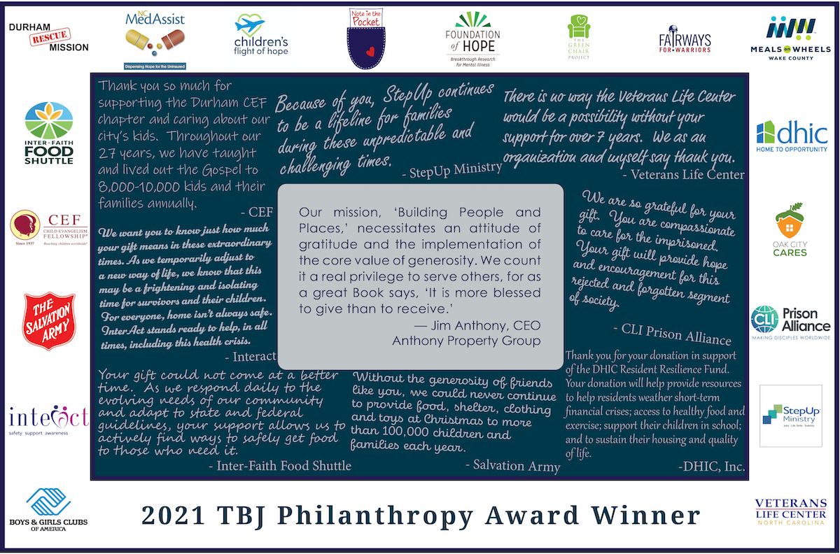 APG Advisors TBJ philanthropy award winner